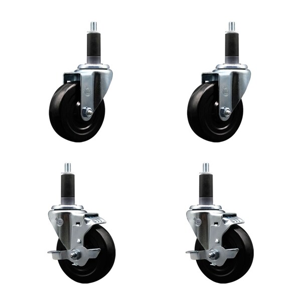 Service Caster 4'' SS Soft Rubber Wheel Swivel 1-1/8'' Expanding Stem Caster Set 2 Brakes, 4PK SCC-SSEX20S414-SRS-2-TLB-2-118 - main